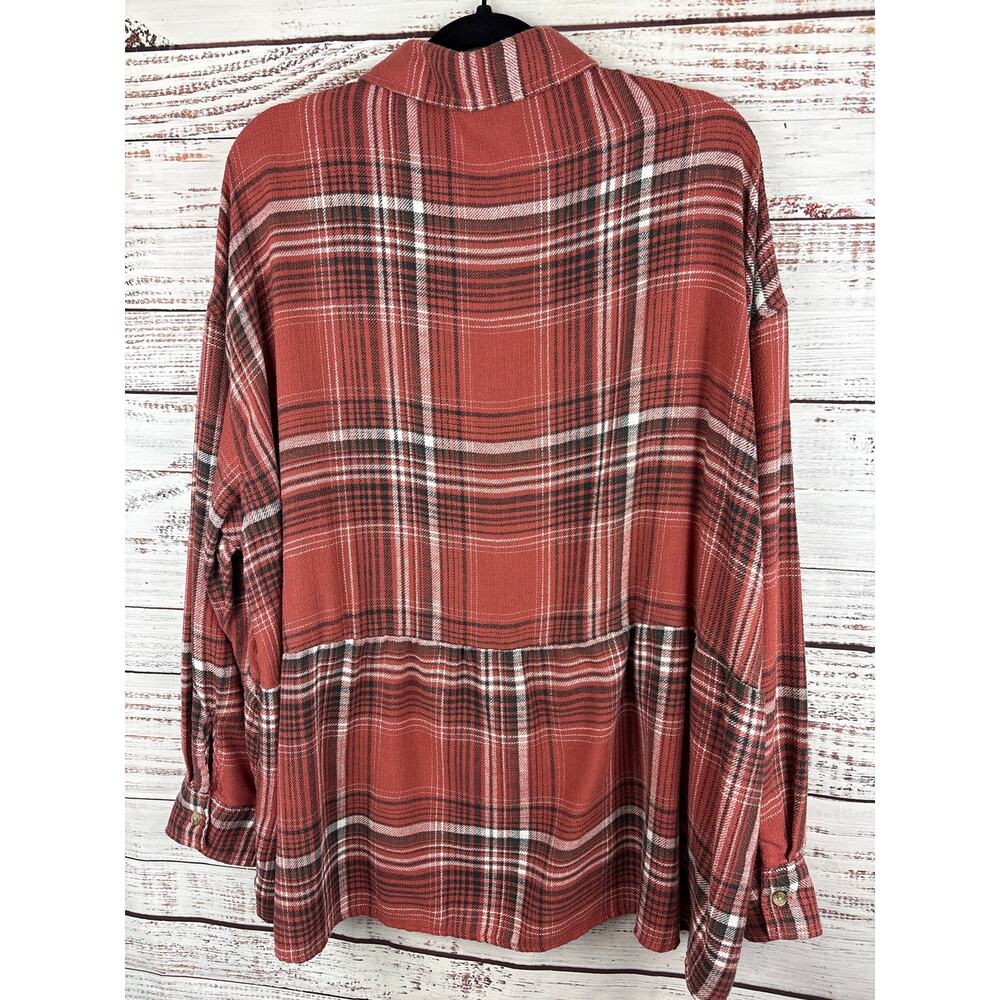 American Eagle Orange Plaid Peplum Baby doll Button Up Top Oversized Womens XL - Picture 3 of 6